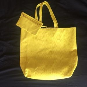 God Save LA Yellow Faux Snakeskin Tote Bag - NWOT